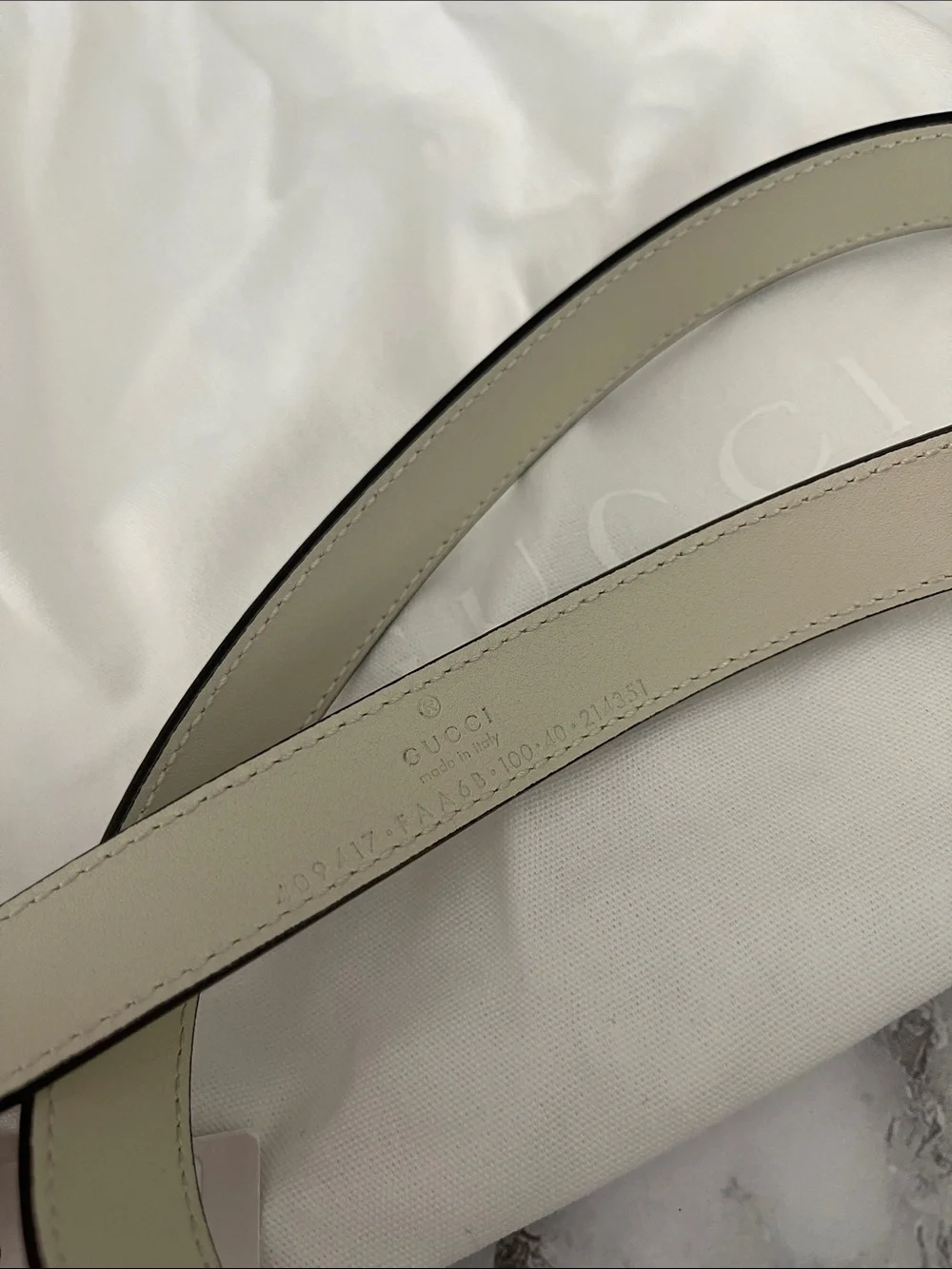 Gucci Beige GG Logo Leather Belt with Silver Double G Buckle